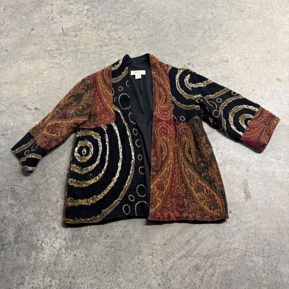 Anu By Natural Sweaters - VTG Anu by Natural Women's Wool Patchwork Abstract Art Open Jacket S/S Retro Y2k